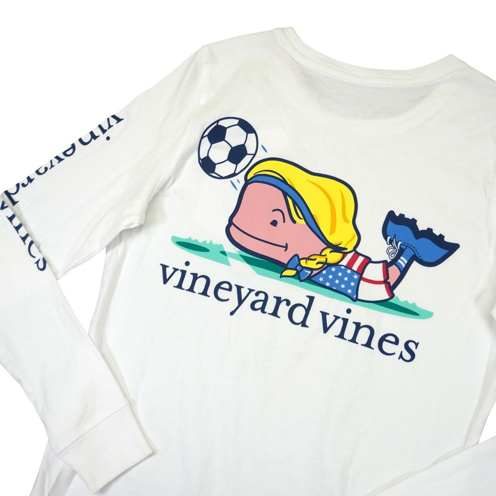 NEW Vineyard Vines T-Shirt Girls XXS White USA Soccer Whale Pocket Tee World Cup